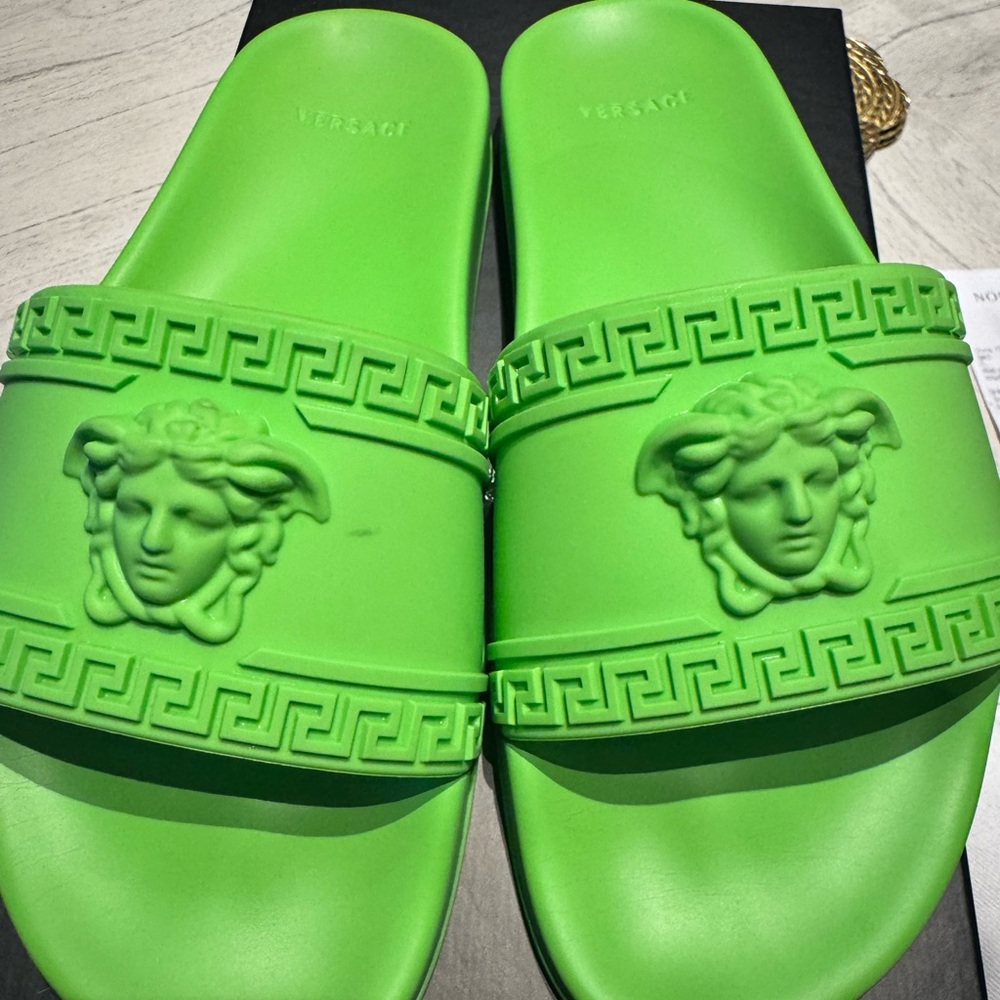 Versace Medusa Green Pool Slides Authentic